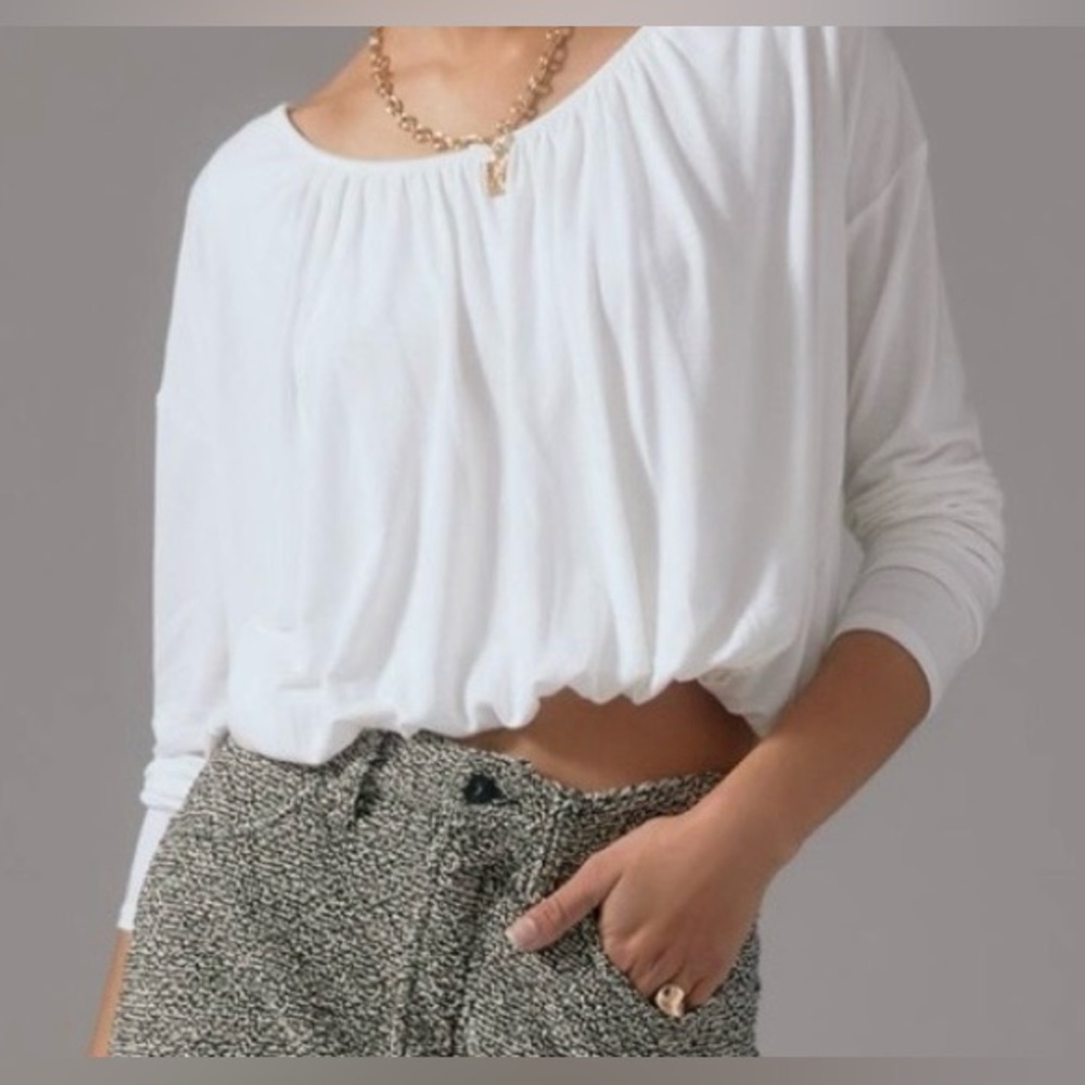 NEW Maeve by Anthropologie Cream Long Sleeve Bubble Top Size XL